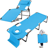 KING BIRD Tanning Chair with Face Hole, 5-Position Folding Outdoor Beach Lounge Chair for Sunbathing, Portable Reclining Chaise Lounge for Pool, Patio & Lawn, Heavy Duty 400lbs Support, Blue