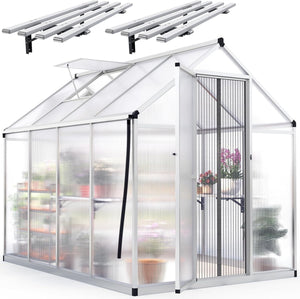 KING BIRD Premium 10x6FT Large Walk-in Greenhouse for Outdoors, Magnetic Screen Door & Shelves, Silver