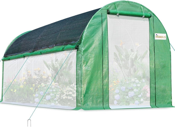KING BIRD Premium 15x6.6x6.6FT Greenhouse for Outdoors, Large Walk-in Heavy Duty Galvanized Steel Frame, Mesh Door Screen Window, Green