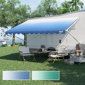 KING BIRD- RV Awning Fabric Replacement,Heavy Duty Weatherproof 18oz Vinyl-Universal Outdoor Canopy for Camper, Trailer, and Motorhome Awnings-Blue Fade-17' (Fabric 16' 2")