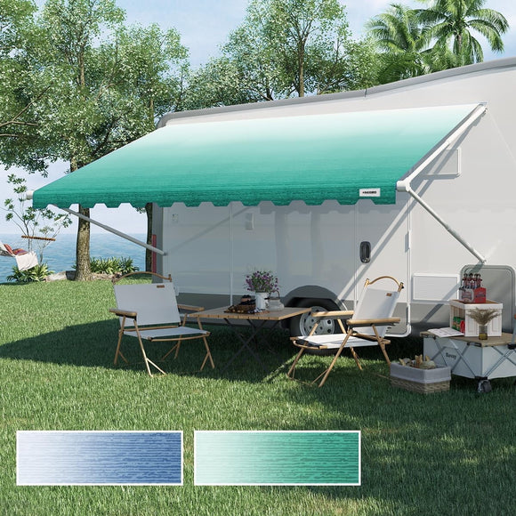 KING BIRD- RV Awning Fabric Replacement,Heavy Duty Weatherproof 18oz Vinyl-Universal Outdoor Canopy for Camper, Trailer, and Motorhome Awnings-Green Fade-19' (Fabric 18' 2