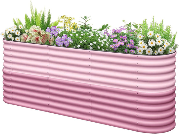 KING BIRD Raised Garden Bed 2.85 ft Tall 6 in 1 Galvanized Planter Garden Box Outdoor for Gardening, Deep Root Vegetables, Flowers 94.5X23.6X34.2 in, Pink