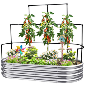 KING BIRD 6x3x1 ft Raised Garden Bed with Wall Trellis Galvanized Steel Metal Planter Garden Box Outdoor for Gardening Climbing Vegetables Flowers Silver