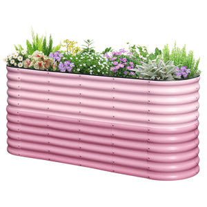 KING BIRD 6.6x2x3 ft Raised Garden Bed 9 in 1 Galvanized Steel Metal Planter Garden Box Outdoor for Gardening, Vegetables, Flowers, Light Pink