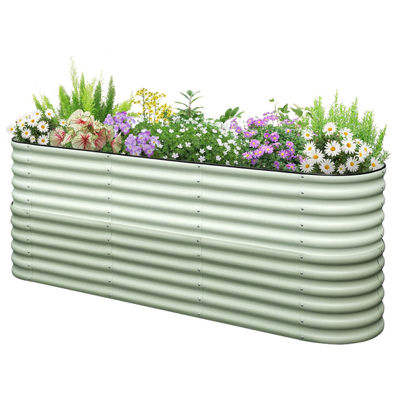 KING BIRD 8x2x3 ft Raised Garden Bed 12 in 1 Galvanized Steel Metal Planter Garden Box Outdoor for Gardening, Vegetables, Flowers, Light Green