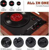 ORCC 10-in-1 Record Player, Nostalgic Turntable for Vinyl Record with Bluetooth, 2 Built-in Speakers, CD, Cassette,Mahogany