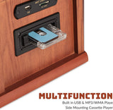 ORCC 10-in-1 Record Player, Nostalgic Turntable for Vinyl Record with Bluetooth, 2 Built-in Speakers, CD, Cassette,Mahogany