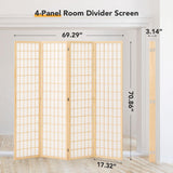 JOSTYLE 6ft Japanese Room Divider Wall, 4-Panel Shoji Privacy Screen 69" W Nature-Wood