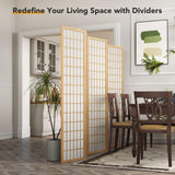 JOSTYLE 6ft Japanese Room Divider Wall, 8-Panel Shoji Privacy Screen 138" W Nature-Wood