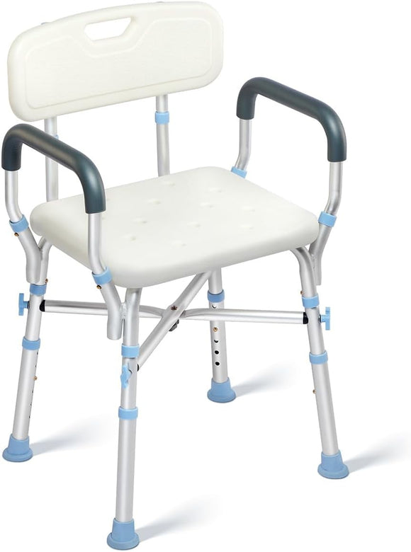 OasisSpace Adjustable Shower Chair with Back Handles Medical Bathroom Chair for Handicap, Disabled, Seniors & Elderly 500lbs
