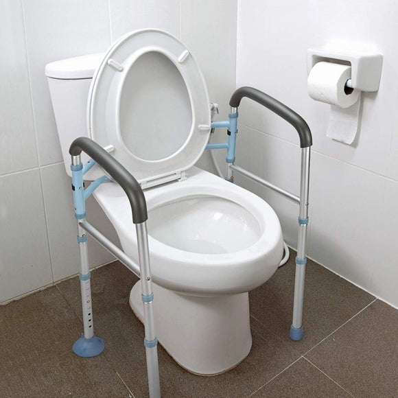 OasisSpace Heavy Duty Stand Alone Toilet Safety Rail Medical Toilet Safety Frame for Elderly Handicap Disabled Adjustable Bathroom Toilet Handrails Grab Bar