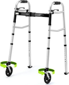 OasisSpace Compact Folding Walker, Standard Walker with 5" 360° Wheels, Tri-Fold Design, Narrow and Lightweight, Supports up to 300 lbs for Seniors, Adult, and Disabled