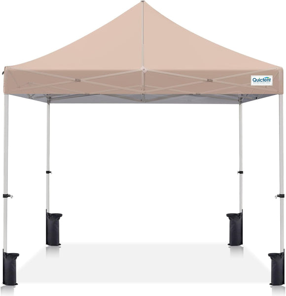 Quictent 10'x10' Portable Pop up Canopy Tent, Easy up Commercial Gazebo Canopies for Sun & Rain Protection, Includes Sand Bags for Outdoor Events, Parties, Markets, Vendors (Beige, No Sidewall)