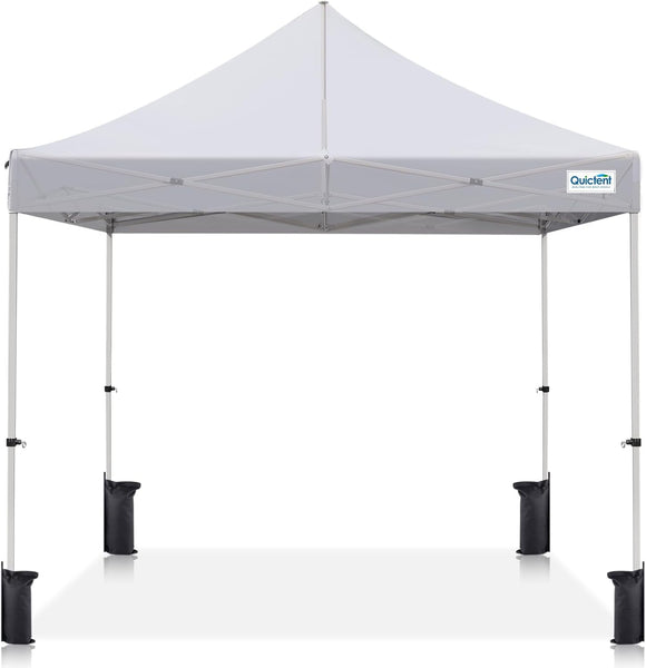 Quictent 10'x10' Portable Pop up Canopy Tent, Easy up Commercial Gazebo Canopies for Sun & Rain Protection, Includes Sand Bags for Outdoor Events, Parties, Markets, Vendors (White, No Sidewall)