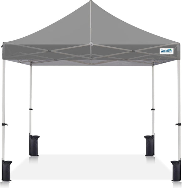Quictent 10'x10' Portable Pop up Canopy Tent, Easy up Commercial Gazebo Canopies for Sun & Rain Protection, Includes Sand Bags for Outdoor Events, Parties, Markets, Vendors (Grey, No Sidewall)