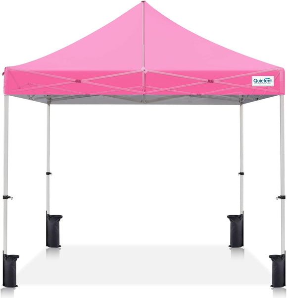 Quictent 10'x10' Portable Pop up Canopy Tent, Easy up Commercial Gazebo Canopies for Sun & Rain Protection, Includes Sand Bags for Outdoor Events, Parties, Markets, Vendors (Pink, No Sidewall)