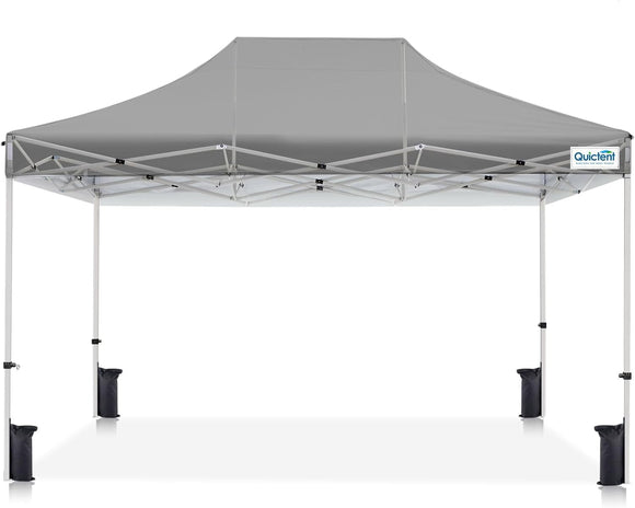 Quictent 10'x15' Portable Pop up Canopy Tent, Easy up Commercial Gazebo Canopies for Sun & Rain Protection, Includes Sand Bags for Outdoor Events, Parties, Markets, Vendors (Grey, No Sidewall)