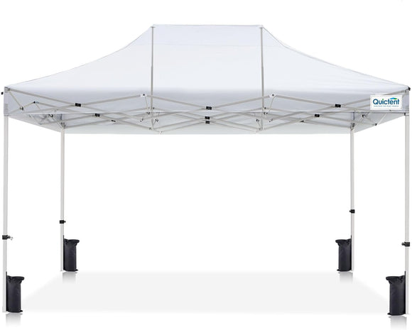 Quictent 10'x15' Portable Pop up Canopy Tent, Easy up Commercial Gazebo Canopies for Sun & Rain Protection, Includes Sand Bags for Outdoor Events, Parties, Markets, Vendors (White, No Sidewall)