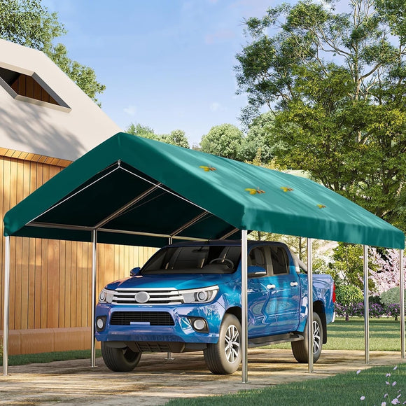 Quictent 10’x20’ Heavy Duty Carport Car Canopy Galvanized Car Boat Shelter with Reinforced Steel Cables-Green
