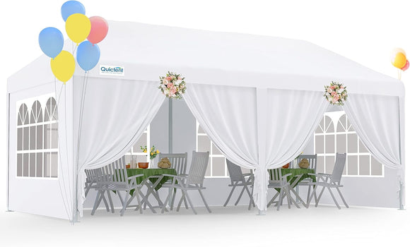 Quictent 10'x20' Heavy Duty Party Tent Patio White Wedding Gazebo Outdoor Carport Canopy Shade with 6 Removable Walls