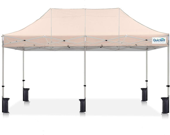 Quictent 10'x20' Portable Pop up Canopy Tent, Easy up Commercial Gazebo Canopies for Sun & Rain Protection, Includes Sand Bags for Outdoor Events, Parties, Markets, Vendors (Beige, No Sidewall)