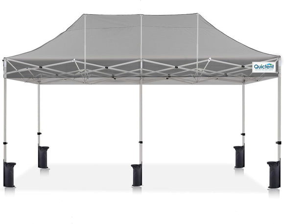 Quictent 10'x20' Portable Pop up Canopy Tent, Easy up Commercial Gazebo Canopies for Sun & Rain Protection, Includes Sand Bags for Outdoor Events, Parties, Markets, Vendors (Grey, No Sidewall)