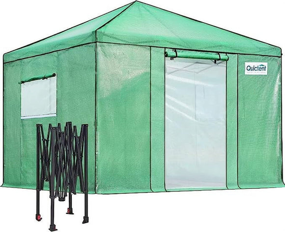 Quictent 10x10ft Portable Walk-in Greenhouse Instant Outdoor Canopy, Pop-up Easy Fast Setup, Green