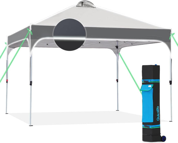 Quictent 10x10 Pop up Canopy Tent Easy One Person Set upPortable Instant Shelter with Vent, Ez up Canopy with Reflective Top and Fluorescent Rope for Camping Backyard Patio-Dark Grey&Grey