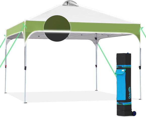 Quictent 10x10 Pop up Canopy Tent Easy One Person Set upPortable Instant Shelter with Vent, Ez up Canopy with Reflective Top and Fluorescent Rope for Camping Backyard Patio - White&Green