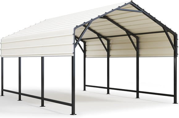 Quictent 10x15 ft Metal Roof Carport Kits Hard Top Garage Heavy Duty Steel Car Canopy, Black&White
