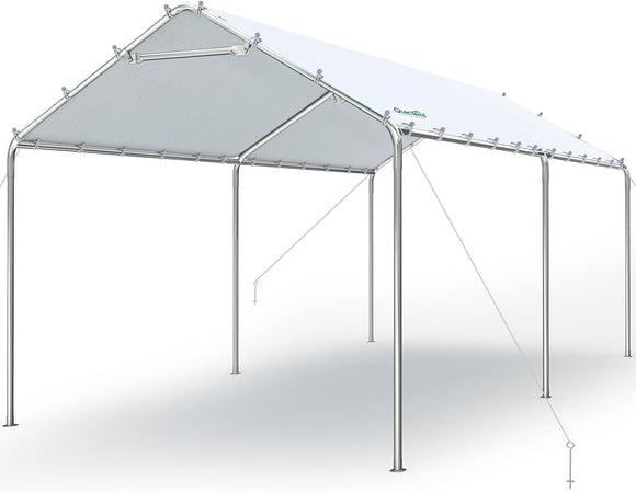 Quictent 10x20 ft Heavy Duty Carport Canopy Galvanized Car Tent Outdoor Garage Boat Shelter with Reinforced Structure, No Sidewall - White