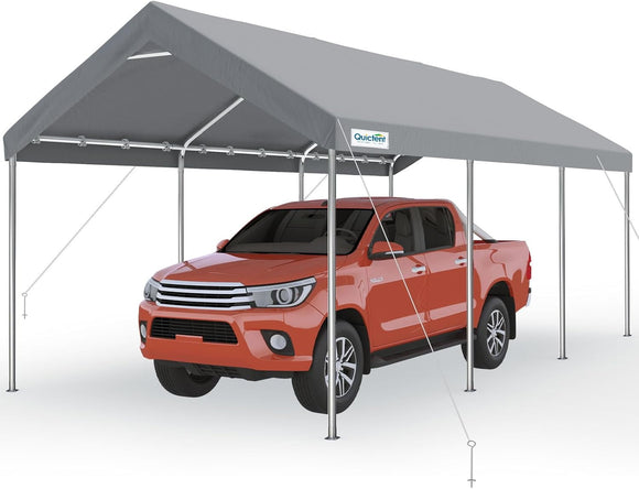 Quictent 10x20 ft Heavy Duty Carport Car Canopy Galvanized Car Tent Outdoor Boat Shelter with Reinforced Structure - Grey