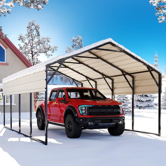 Quictent 12x20 ft Metal Roof Carport Kits Hard Top Garage Heavy Duty Steel Car Canopy, Black&White