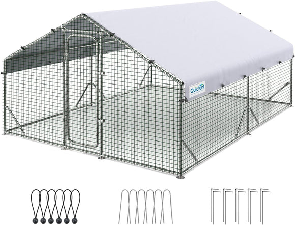 Quictent 12x9x6.6FT Large Metal Chicken Coop Run for 20+ Poultry with Galvanized Hardware Cloth and Waterproof Roof Cover