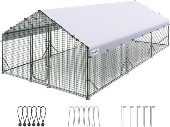 Quictent 18x9x6.6FT Large Metal Chicken Coop Run for 30+ Poultry with Galvanized Hardware Cloth and Waterproof Roof Cover