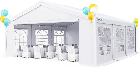 Quictent 20x20FT Party Tent Heavy Duty Upgrade PVC Fire Retardent Vinyl Outdoor Gazebo Wedding with 6 Removable Sidewalls, White