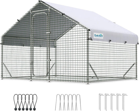 Quictent 6.6x9x6.6FT Large Metal Chicken Coop Run for 10+ Poultry with Galvanized Hardware Cloth and Waterproof Roof Cover