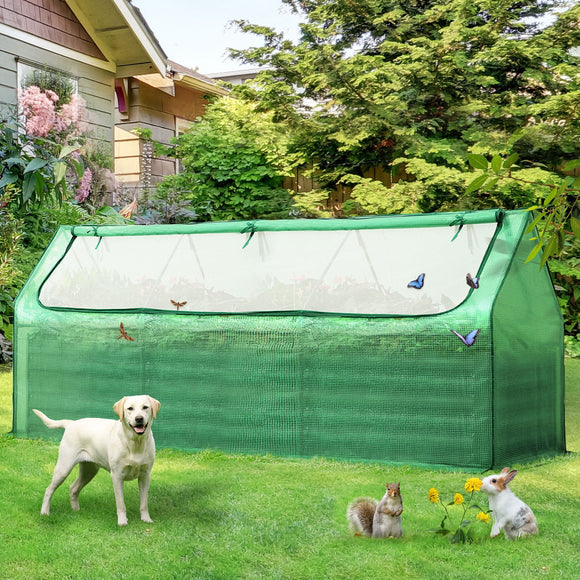 Quictent 8x4x2ft Galvanized Raised Garden Bed with Cover Metal Planter Box Kit, Mini Greenhouse for Outdoor Growing Vegetables, Green
