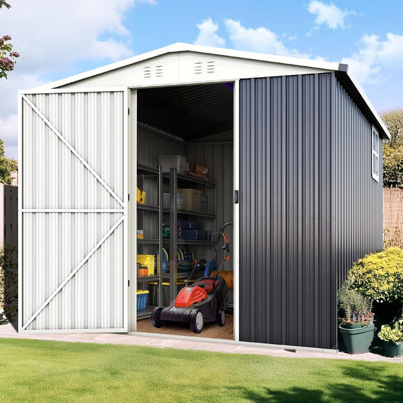 Quictent 8X6 FT Outdoor Metal Storage Shed, Lockable Easy Assemble Tool Shed Waterproof Shed for Garden, Backyard, Lawn and Patio Scene with Combination Lock,Dark Gray