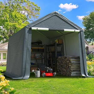 Quictent 8x10FT Carport Shelter with Roll-Up Mesh Windows & Reinforced Frame, Portable Garage Canopy for Motorcycle Storage, Outdoor Equipment, Patio Furniture Cover - Dark Gray
