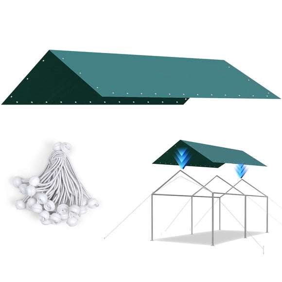 Quictent Carport Replacement Tarp Canopy Top Cover with Bungees Balls, for 10x20 ft Garage Party Tent Shelter - Green, One Roof Only