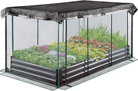 Quictent Galvanized Raised Garden Bed 8x4x1ft w/ Plant Protection Net and Shade Cloth Kit, Metal Planter Box Bottomless Planting Tomatoes for Outdoor