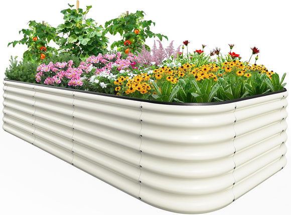 Quictent Galvanized Raised Garden Bed Kit, 8x4x2ft Oval Large Metal Outdoor Planting Box, Rubber Strip Edging for Ground Planter Vegetables Flowers