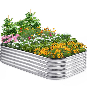 Quictent Galvanized Tall Raised Garden Bed Kit, 8x4x1.5 ft Oval Large Planting Box for Vegetables Outdoor, Double Strengthened by Vertical Bar and Crossbar with Liner (Silver)