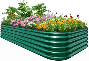 Quictent Galvanized Tall Raised Garden Bed Kit, 8x4x1.5 ft Oval Large Planting for Vegetables Outdoor, Double Strengthened by Vertical Bar and Crossbar with Liner (Dark Green)