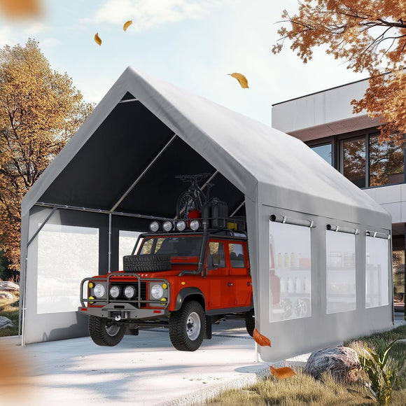 Quictent Heavy Duty 10x20 ft Carport Canopy with High Peak and Ventilation Window Sidewalls, Storage Shed for RV/Truck/Boat Outdoor Party Tent for Wedding - Gray