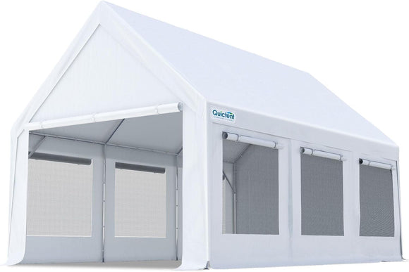 Quictent Heavy Duty 10x20 ft Carport Canopy with High Peak and Ventilation Window Sidewalls, Storage Shed for RV/Truck/Boat Outdoor Party Tent for Wedding - White