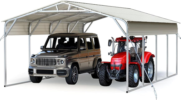 Quictent Heavy Duty 20x20 FT Vertical Roof Metal Carport, Pre-Drilled All Weather 2 Car Shelter for RV, Vehicles & Farm Equipment