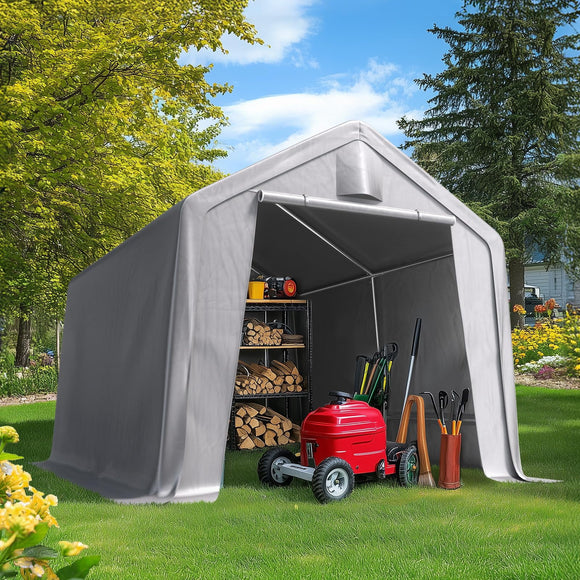 Quictent Heavy Duty 8x8FT Carport Shelter with Roll-Up Mesh Windows & Reinforced Frame, Portable Garage Canopy for Motorcycle Storage, Outdoor Equipment, Patio Furniture Cover - Silver Gray