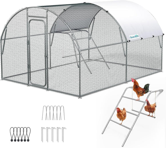 Quictent Large Metal Chicken Coop Run, 13x10FT Upgraded Outdoor Walk-in Cage Arch Hen Duck Rabbit Yard Farm House, with Reinforced Chicken Wire, Waterproof Roof Tarp, Swing Set & Roosting Ladder